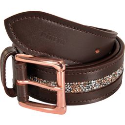 Smooth Leather Belt with a Glitter Stripe - Brown/Rose