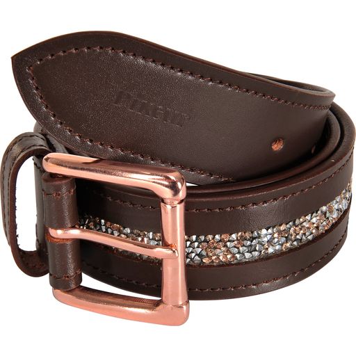 Smooth Leather Belt with a Glitter Stripe, Brown/Rose