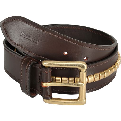 Smooth Leather Belt with a Metal Stripe, Brown/Gold