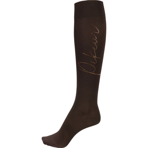 Knee-High Socks with Rhinestones, Dark Coffee