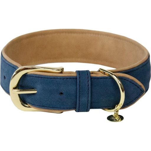 Dog Collar made of Imitation Leather, Navy/Beige