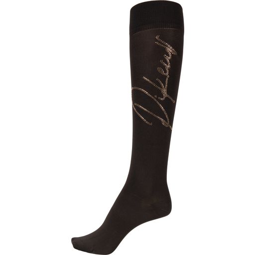 Knee-High Socks with PIKEUR Rhinestones, Dark Coffee