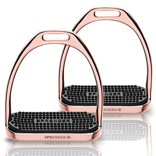 FILLIS Children Stirrups - Stainless Steel Rosegold, size 110 mm with Black Rubber Pad