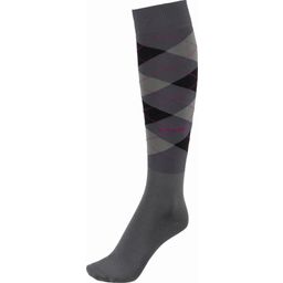 Knee Socks with Check Pattern, Anthracite - 35-37