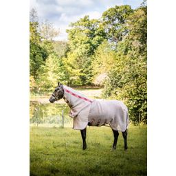 Rambo Protector Fly Rug with Disc-Front Closure, Oatmeal/Cherry, Peach &amp; Blue