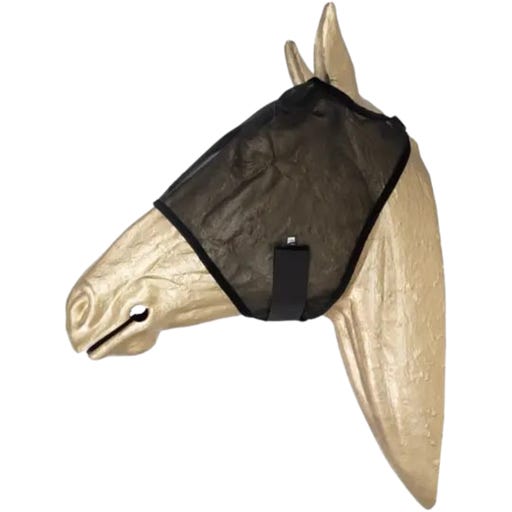 Masque Anti-mouches Avec Franges Pour Cheval - Noir, Protection UV 50 - Maille Respirante - Ajustement Sous La Sangle - 100% Polyester