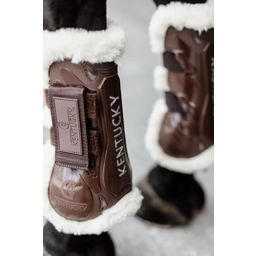 Kentucky Horsewear Vegan Sheepskin Tendon Boots Velcro, M - Brown