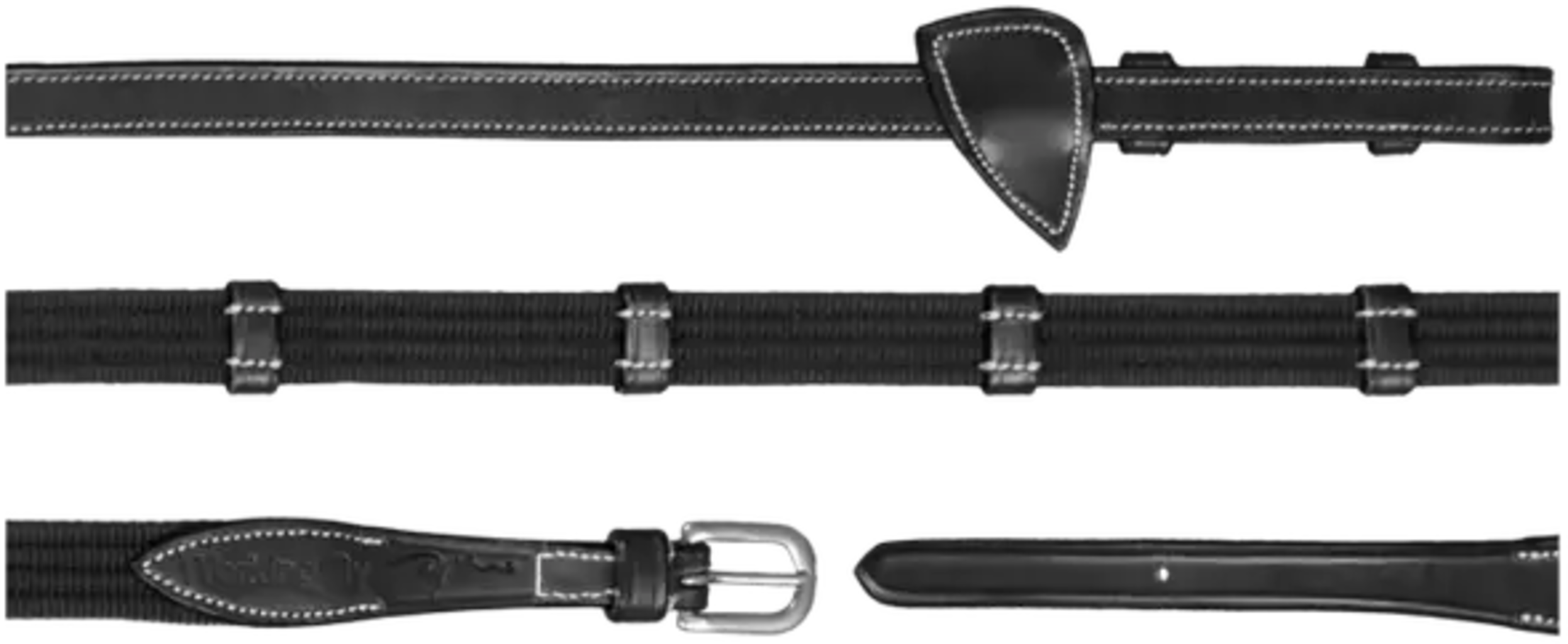 Working by Dyon - 5/8'' (16mm) Web Reins with 9 Leather Bars, Full , Black