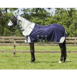 QHP Fliegendecke mit Hals & Haube, Blau - 90 cm