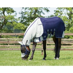 QHP Fliegendecke mit Hals & Haube, Blau - 90 cm