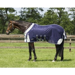 QHP Fliegendecke mit Hals & Haube, Blau - 90 cm