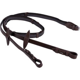 Rênes Antidérapantes avec Butées en Cuir, Marron Foncé - Poney