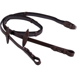 Rênes Antidérapantes avec Butées en Cuir, Marron Foncé - Poney