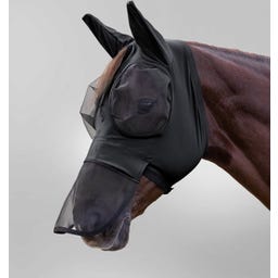 Fliegenmaske Puck mit Nasenschutz, schwarz - Warmblut extra