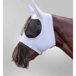 Fliegenmaske Puck mit Nasenfransen, silbergrau - Warmblut extra