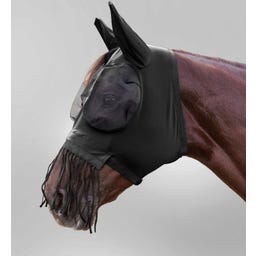 Fliegenmaske Puck mit Nasenfransen, schwarz - Warmblut extra