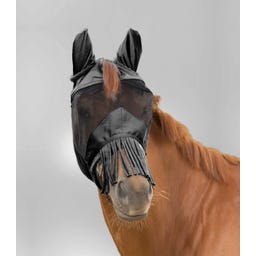 Fliegenmaske Premium mit Ohren und Nasenfransen, schwarz - Warmblut extra