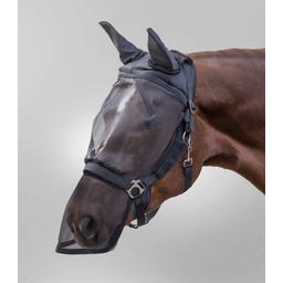 Fliegenmaske Premium für Halfter mit Ohren- & Nasenschutz, schwarz - Warmblut extra