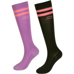 Kentucky Horsewear Socken Stripes, 2er Set, Lila/Dunkelgrün